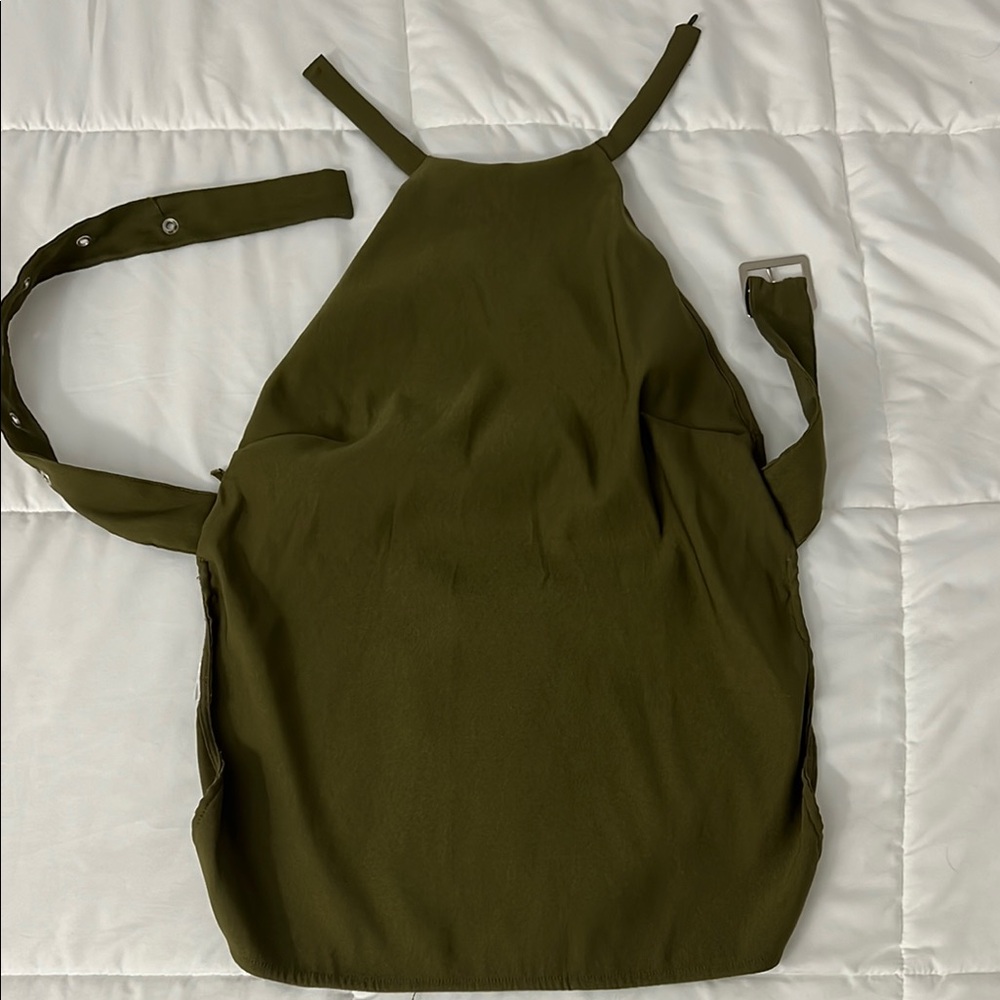 Zara Olive Green open back belted going out top with Adjustable Straps